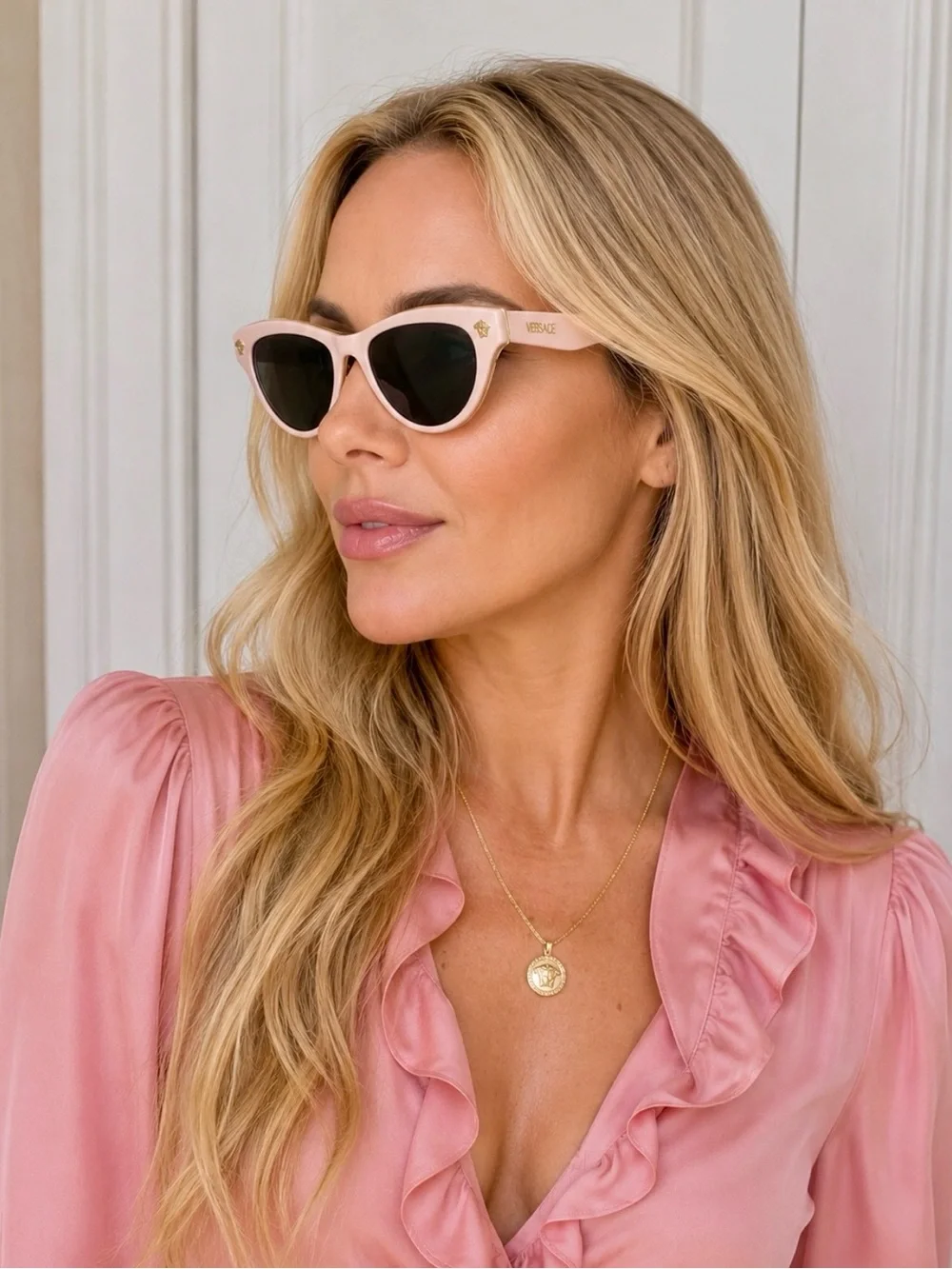 Versace Pink Cat-Eye Sunglasses with Gold Medusa Accents